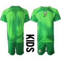 Brasilien Målmand Udebane Trøje Børn VM 2022 Kortærmet (+ Korte bukser)